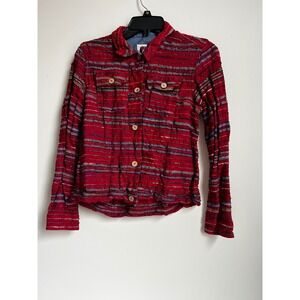 Coldwater Creek Red Striped Button Down Rayon Blend‎ Jacket - Women's Small